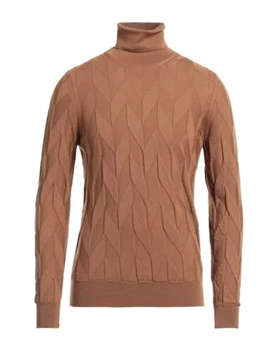 +39 Masq Man Turtleneck Camel Size 46 Merino Wool In Beige