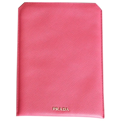 Pre-owned Prada Leather Ipad Case In Pink