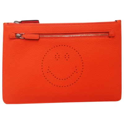 Pre-owned Anya Hindmarch Leather Clutch Bag In Orange