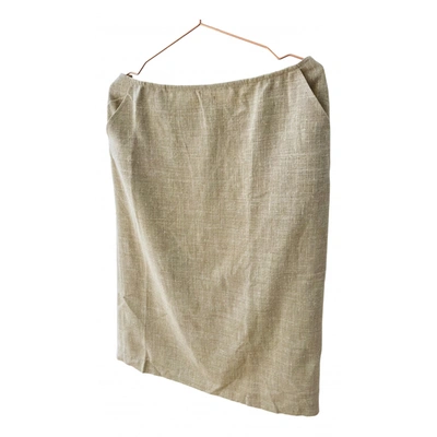Pre-owned Max Mara Linen Mid-length Skirt In Khaki