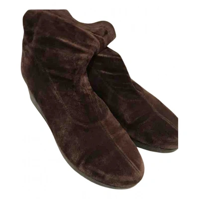 Pre-owned Robert Clergerie Velvet Boots In Brown
