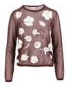 Tory Burch Floral-embroidered Knitted Top In Brown