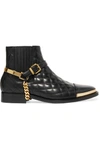 BALMAIN Embellished quilted leather ankle boots
