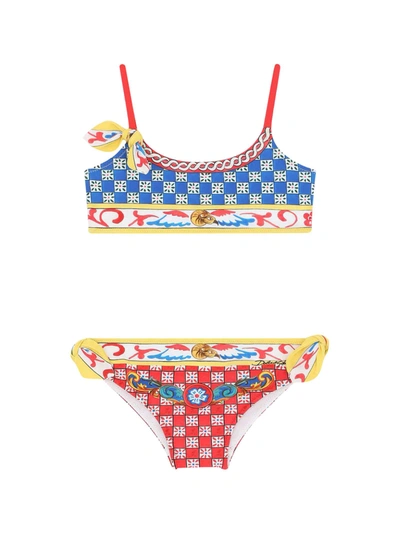Dolce & Gabbana Kids' Geometric-print Bikini In Red