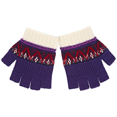 Burberry Ladies Fair Isle Cashmere Wool Fingerless Gloves In Purple