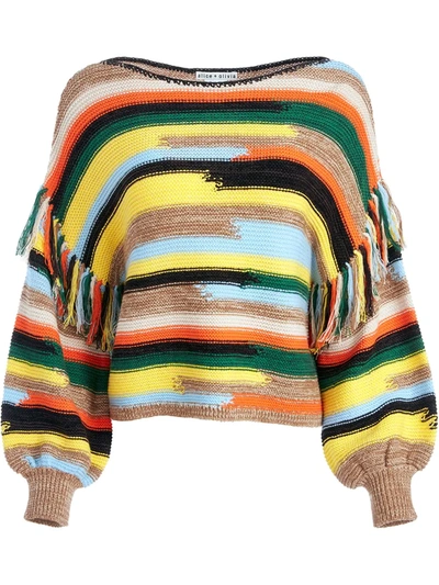 Alice And Olivia Fringed Striped Cotton-blend Jumper In Multi