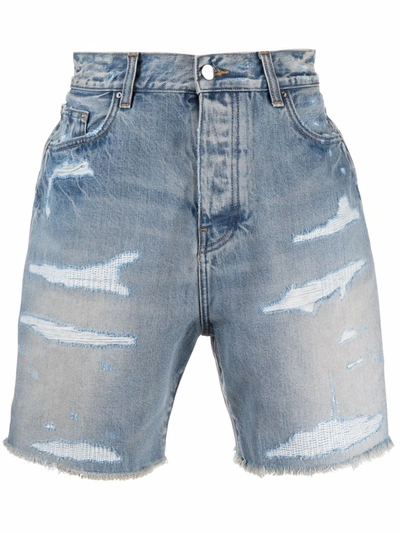 Amiri Repair Distressed Washed-denim Shorts In Blue