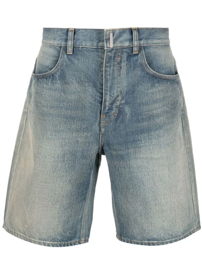 Givenchy Vintage Effect Denim Shorts In Medium Blue