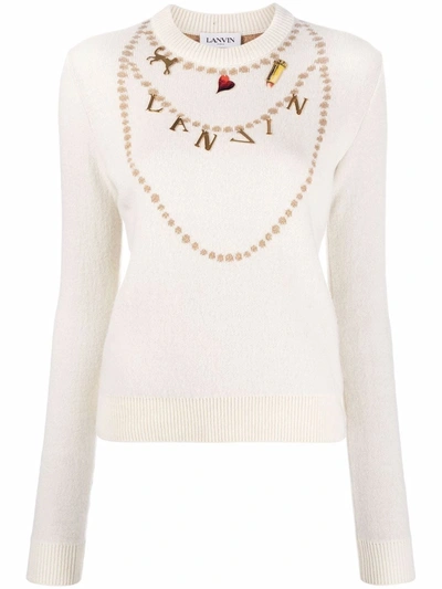 Lanvin Logo-lettering Sweater In Cream