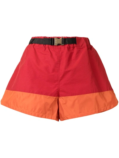 Sacai Colourblock Wide-leg Shorts In 红色