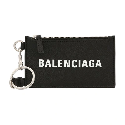 Balenciaga Cash Card Case On Keyring In Black L White