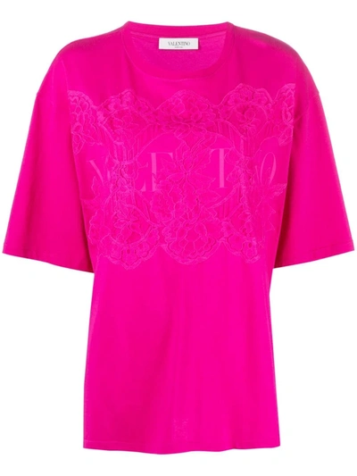 Valentino Fuchsia Lace-panelled T-shirt In Pink