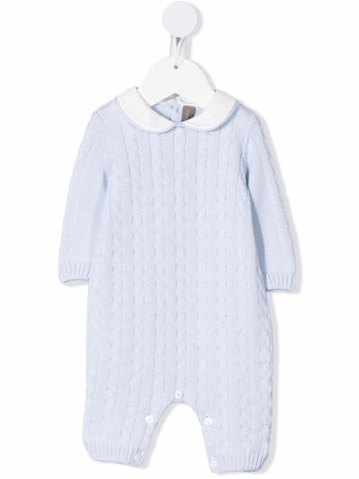 Little Bear Cable-knit Long Sleeve Babygrow In Blue