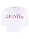 Valentino Logo-print Blossom-detail Cropped T-shirt In White