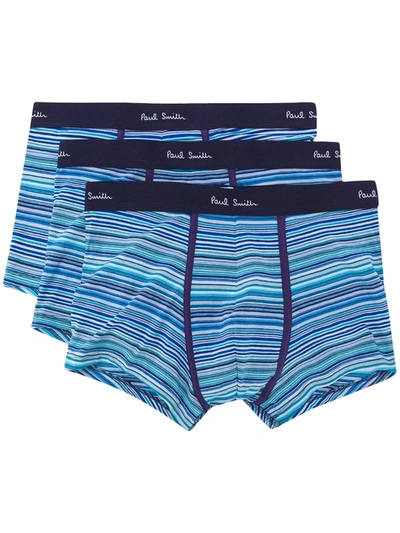 Paul Smith Pack Of Three Striped Cotton-blend Boxer Briefs In Blue