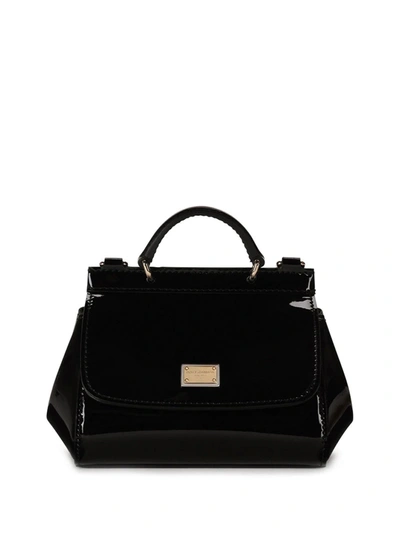 Dolce & Gabbana Kids' Sicily Patent Leather Shoulder Bag In Black