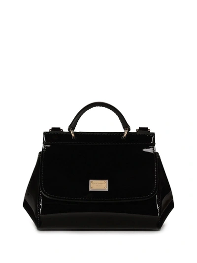 Dolce & Gabbana Sicily Patent Leather Shoulder Bag In Black