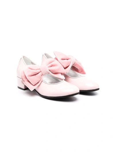 Monnalisa Kids' Velvet-bow Leather Ballerinas In Pink