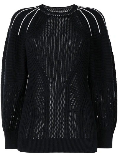 Chloé Embroidered Detailing Ribbed Knit Jumper In Blau