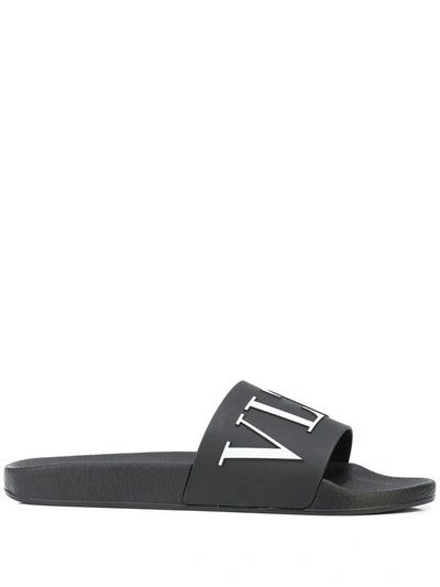 Valentino Garavani Logo-print Slides In Schwarz