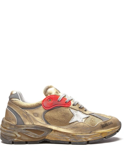Golden Goose Gold And White Running Dad Net Trainers In Multicolour