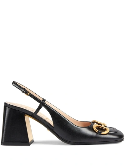 Gucci Horsebit Mid-heel Slingback Pumps In Nero