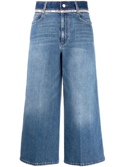 Stella Mccartney Cotton Denim Wide Leg Cropped Jeans In Blue