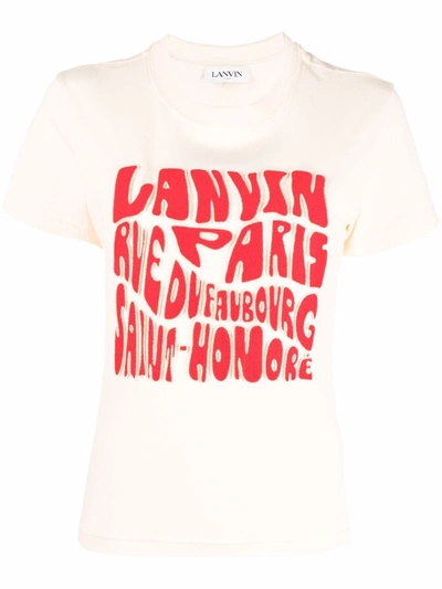 Lanvin Logo Flocked Cotton Jersey T-shirt In Nude