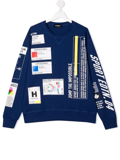 Dsquared2 Kids' Graphic-print Cotton Sweatshirt In Blue