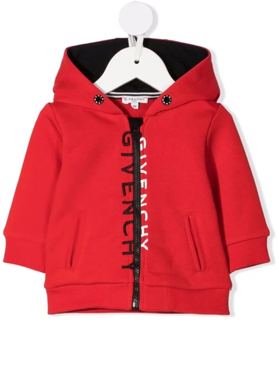 Givenchy Babies' Logo印花拉链连帽衫 In Red