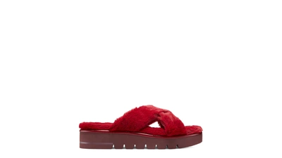 Stuart Weitzman Roza Faux Fur Platform Slide Sandal In Chile Red