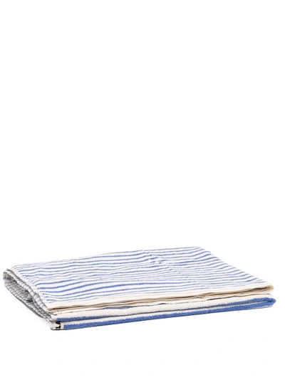 Tekla Striped Organic Cotton Towel In Blau