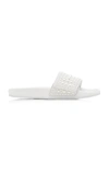 JIMMY CHOO WOMEN'S FITZ PEARL-EMBELLISHED CANVAS POOL SLIDES