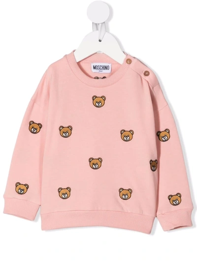 Moschino Babies' Teddy Bear Cotton Sweatshirt In Pink