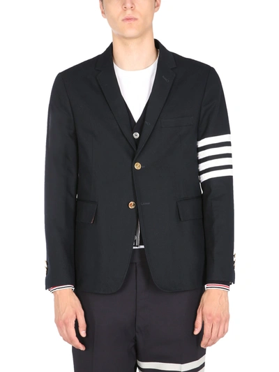 Thom Browne Blue Single-breasted Jacket With Stripes Detail In Navy