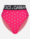 Dolce & Gabbana Spandex High-waisted Briefs With Rhinestones And Branded Elastic In Fuchsia