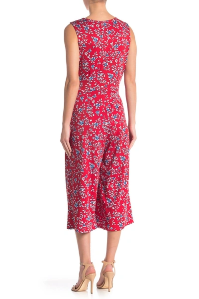Nina Leonard Surplice Culotte Crop Jumpsuit In Red Multi Americana Floral