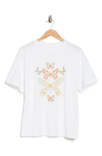 Abound Graphic Crew Neck Oversized T-shirt In White Butterflies