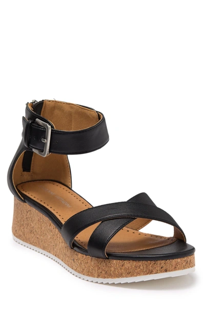 Adrienne Vittadini Cortz Cork Wedge Strappy Sandal In Black