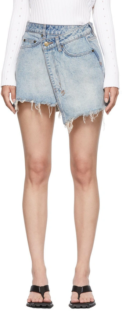 Ksubi Sign Of The Times Asymmetric Denim Wrap Skirt In Medium Wash Denim