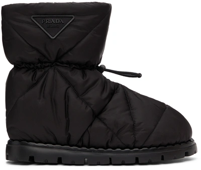 Prada Black Quilted Nylon Drawstring Ankle Boots In Nero