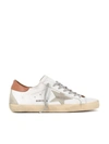 Golden Goose Super-star Sneakers With Ice-gray Suede Star And Light Brown Heel Tab Shoes In Bianco/marrone Chiaro