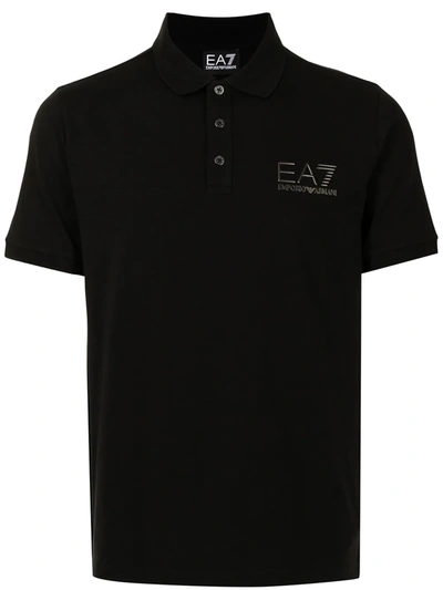 Ea7 Embossed-logo Cotton Polo Shirt In Schwarz