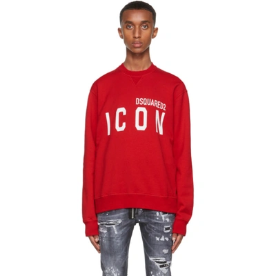 Dsquared2 Large Icon Slogan Cotton Sweatshirt In Red