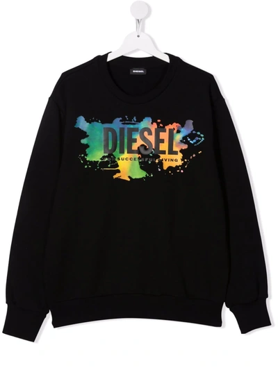 Diesel Teen Logo-print Cotton Sweatshirt In Black