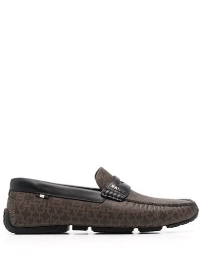 Bally Chain Logo-print Leather Loafers In Brown