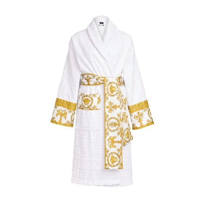 Versace Cotton Bathrobe With Barocco Print Inserts In White
