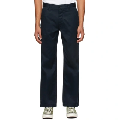 Wood Wood Stefan Straight Leg Cotton Trousers In Navy