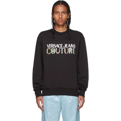 Versace Jeans Couture Mirrored-style Mismatch Logo Sweatshirt In Black