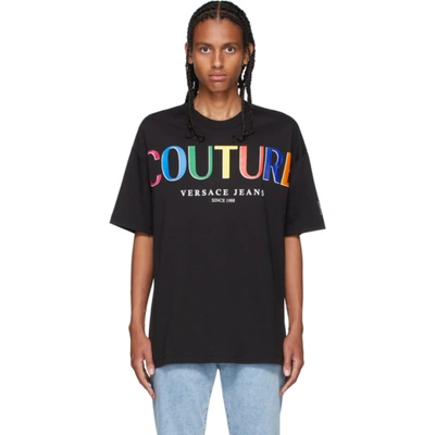 Versace Jeans Couture T-shirt Colourful Center Logo In Nero